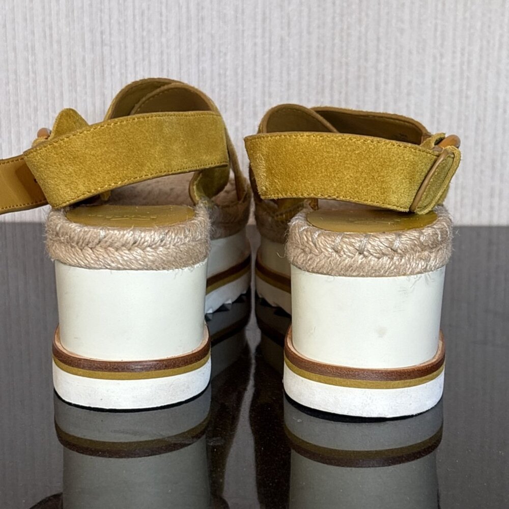 Marc Fisher 9 Platform Yellow Suede Leather Slingback Espadrille Sandals Gellyn - Picture 6 of 15